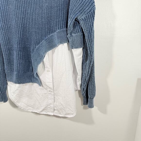 Anthropologie Pilcro Asymmetrical Twofer Blue Chunky Layered Sweater Top Large - Picture 6 of 16